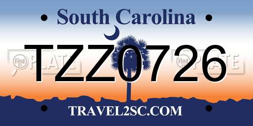 TZZ0726 South Carolina License Plate