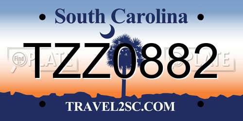 TZZ0882 South Carolina License Plate