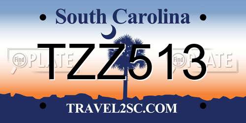 TZZ513 South Carolina License Plate