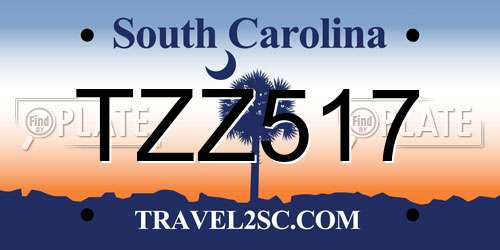 TZZ517 South Carolina License Plate