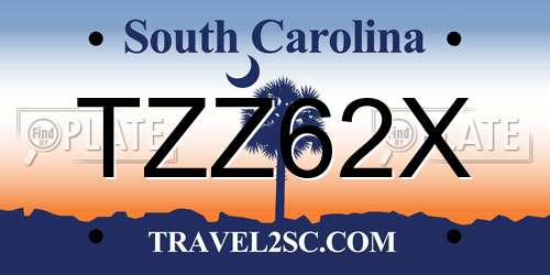 TZZ62X South Carolina License Plate