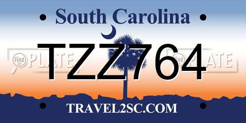 TZZ764 South Carolina License Plate