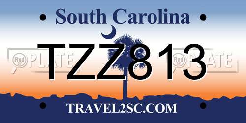 TZZ813 South Carolina License Plate