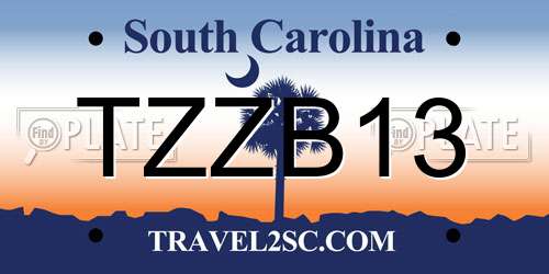 TZZB13 South Carolina License Plate