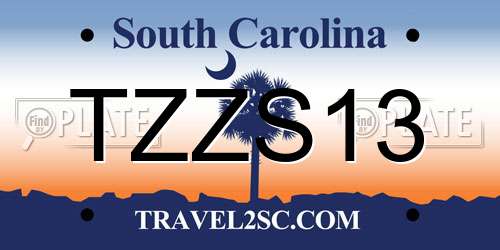 TZZS13 South Carolina License Plate
