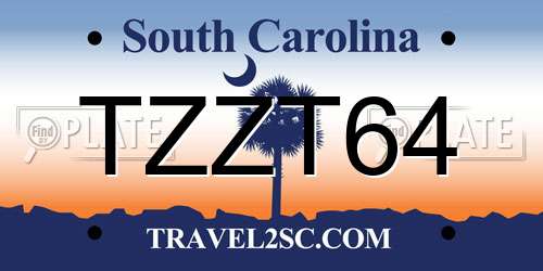 TZZT64 South Carolina License Plate