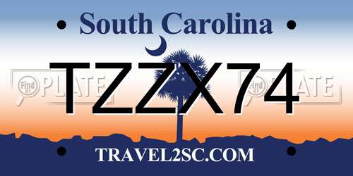 TZZX74 South Carolina License Plate