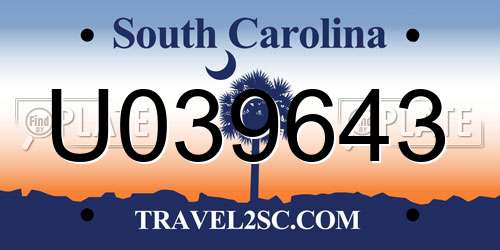 U039643 South Carolina License Plate