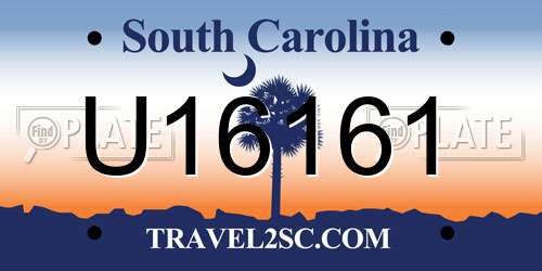 U16161 South Carolina License Plate