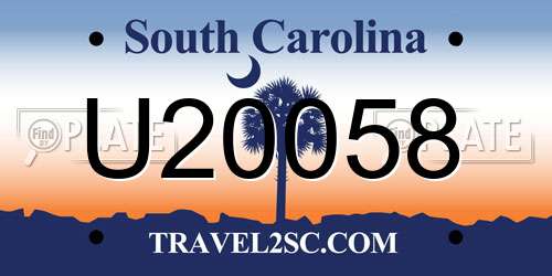 U20058 South Carolina License Plate