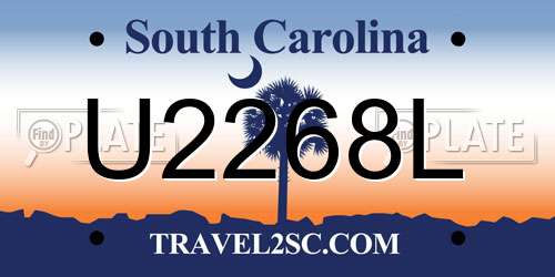 U2268L South Carolina License Plate