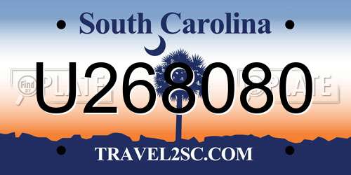 U268080 South Carolina License Plate