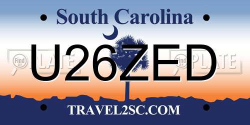 U26ZED South Carolina License Plate