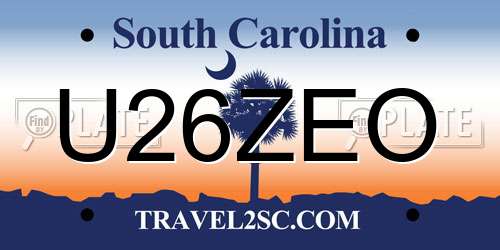 U26ZEO South Carolina License Plate
