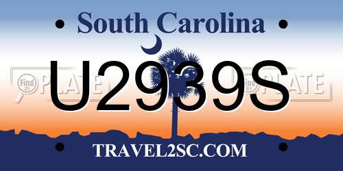 U2939S South Carolina License Plate