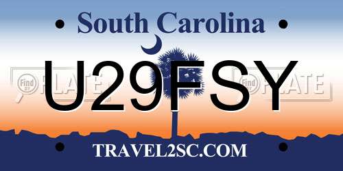 U29FSY South Carolina License Plate