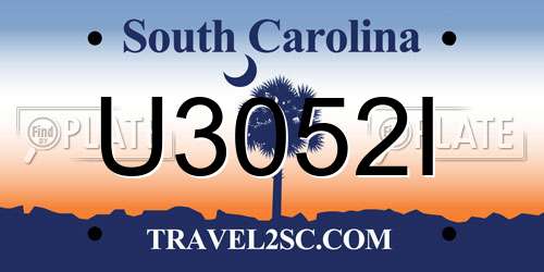 U3052I South Carolina License Plate