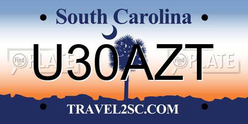 U30AZT South Carolina License Plate