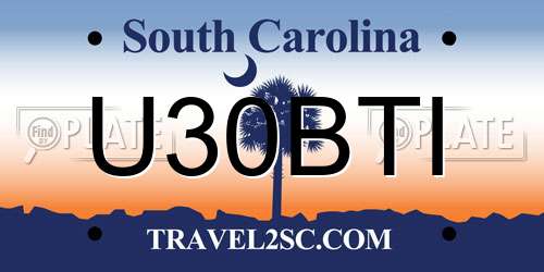 U30BTI South Carolina License Plate