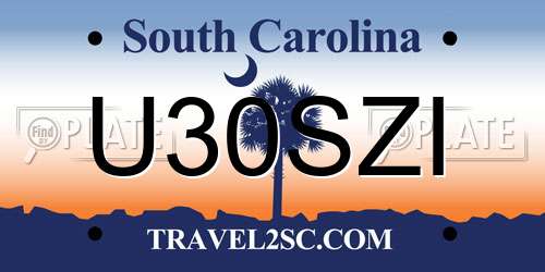 U30SZI South Carolina License Plate