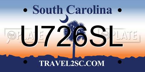 U726SL South Carolina License Plate
