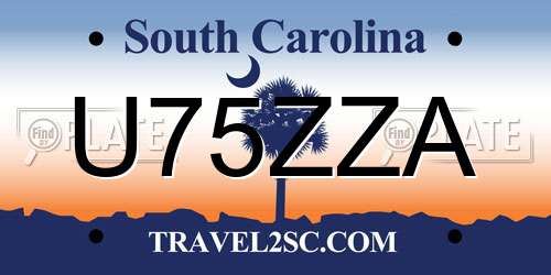 U75ZZA South Carolina License Plate