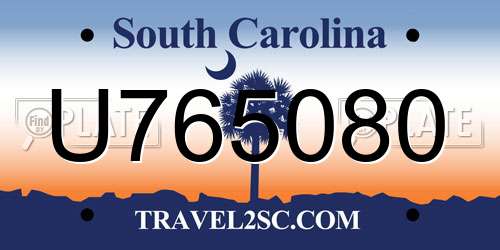 U765080 South Carolina License Plate