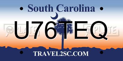 U76TEQ South Carolina License Plate