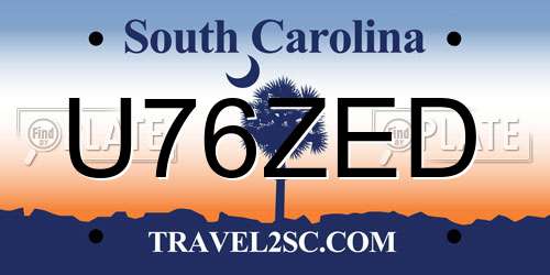 U76ZED South Carolina License Plate