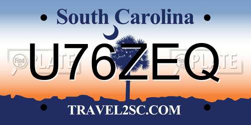 U76ZEQ South Carolina License Plate