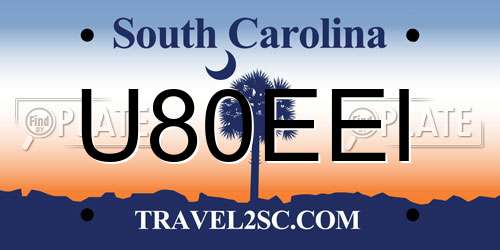 U80EEI South Carolina License Plate