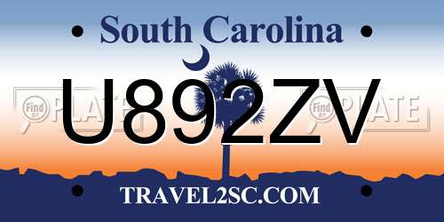U892ZV South Carolina License Plate