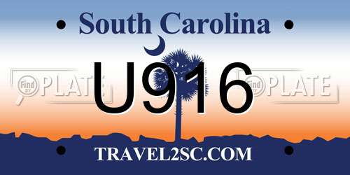 U916 South Carolina License Plate