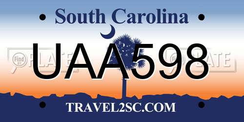 UAA598 South Carolina License Plate
