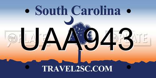 UAA943 South Carolina License Plate