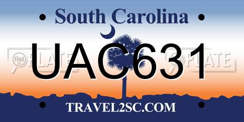 UAC631 South Carolina License Plate