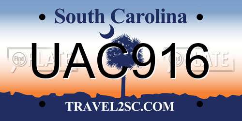 UAC916 South Carolina License Plate