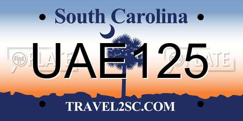 UAE125 South Carolina License Plate