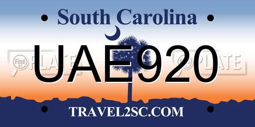 UAE920 South Carolina License Plate