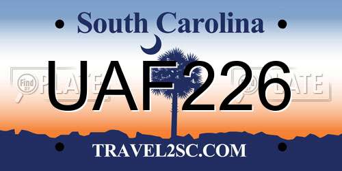 UAF226 South Carolina License Plate