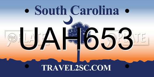 UAH653 South Carolina License Plate