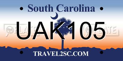 UAK105 South Carolina License Plate