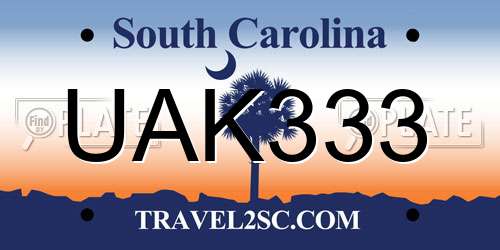 UAK333 South Carolina License Plate