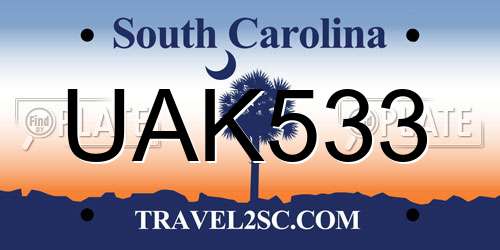 UAK533 South Carolina License Plate