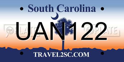UAN122 South Carolina License Plate