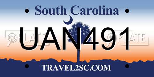 UAN491 South Carolina License Plate