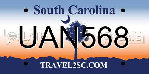 UAN568 South Carolina License Plate