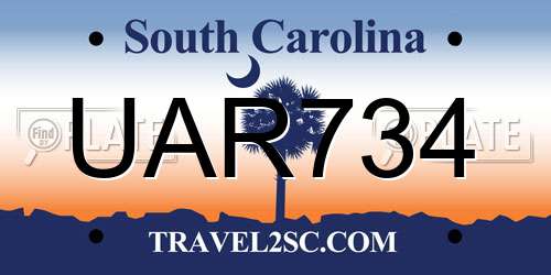UAR734 South Carolina License Plate