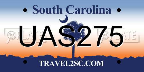UAS275 South Carolina License Plate