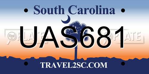 UAS681 South Carolina License Plate